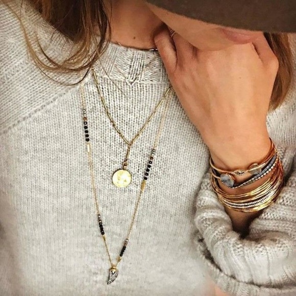 Stella & Dot x Rebecca Minkoff Gold+Black+Pavé Jasper Horn Pendant Neckl… - Picture 8 of 11